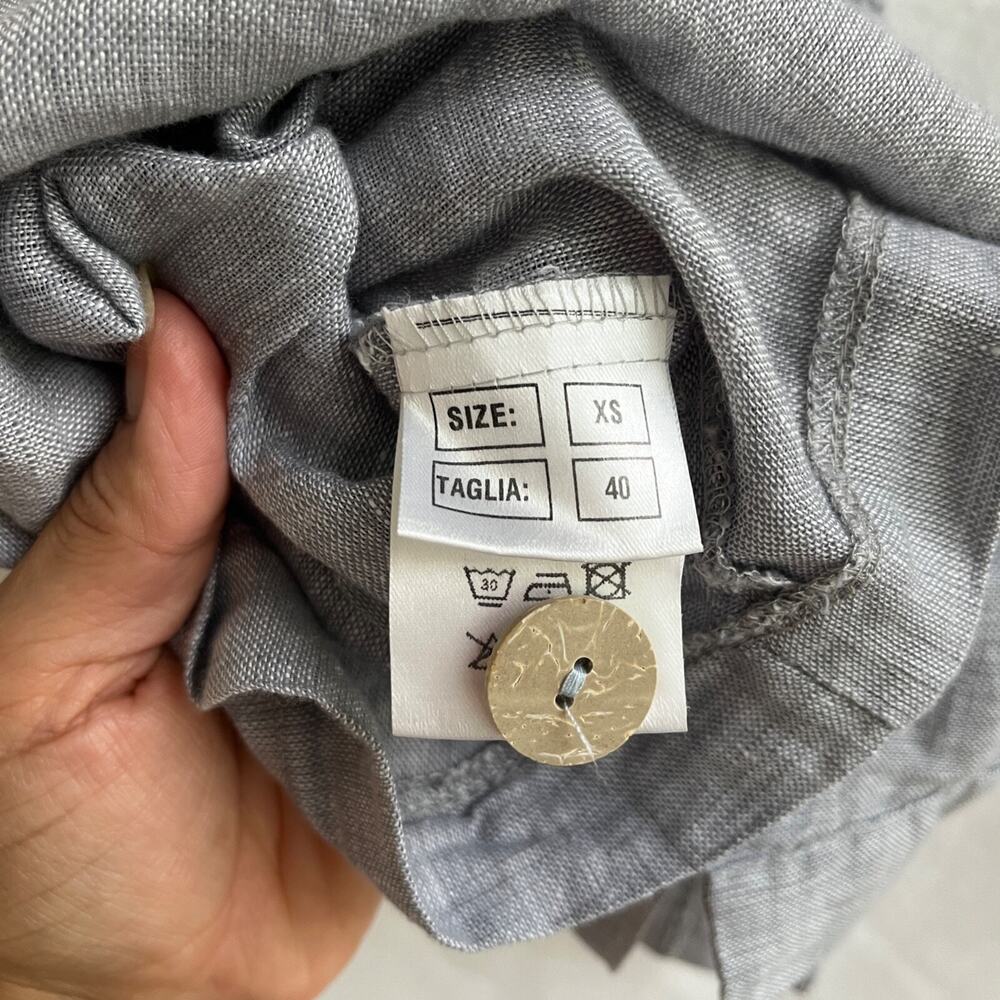 Etici made in Italy gray 100% linen top, straps, wooden buttons closure, size XS - Picture 7 of 8